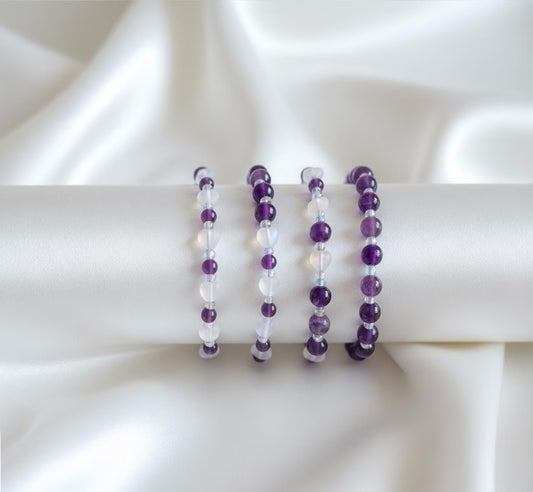 Borahae 보라해 BTS ARMY Amethyst Bracelet Seven White Hearts K-Pop Gift