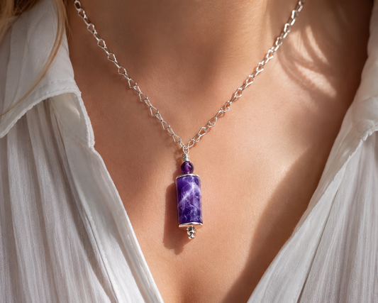 Borahae BTS Jewelry Bundle – Sterling Silver Amethyst Necklace & Heart Bracelet