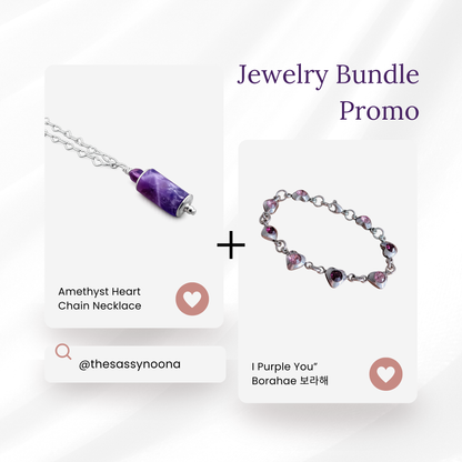 Borahae BTS Jewelry Bundle – Sterling Silver Amethyst Necklace & Heart Bracelet