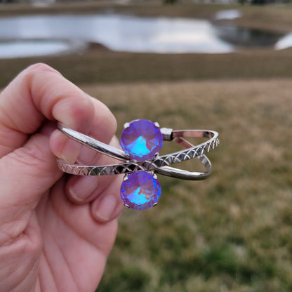 BTS Coldplay My Universe Silver Cuff Bracelet Blue Violet Crystal K-Pop Gift