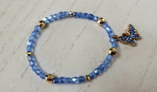 Butterfly HYYH BTS Blue Crystal Bracelet Gold Charm K-Pop Gift