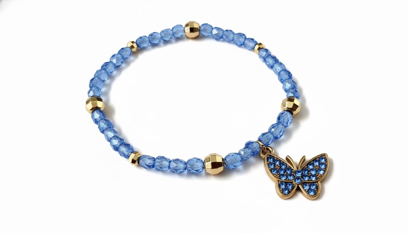 Butterfly HYYH BTS Blue Crystal Bracelet Gold Charm K-Pop Gift