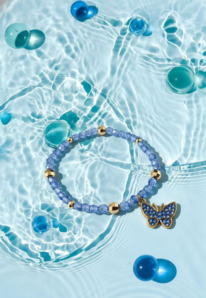 Butterfly HYYH BTS Blue Crystal Bracelet Gold Charm K-Pop Gift