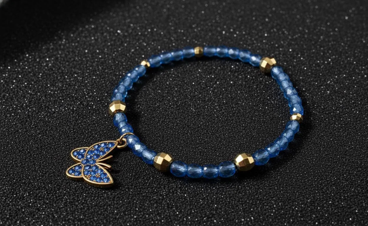 Butterfly HYYH BTS Blue Crystal Bracelet Gold Charm K-Pop Gift