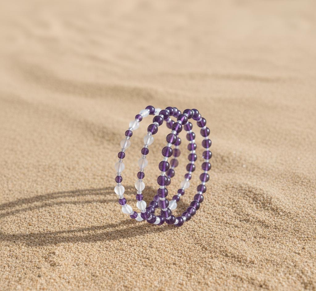 Borahae 보라해 BTS ARMY Amethyst Bracelet Seven White Hearts K-Pop Gift