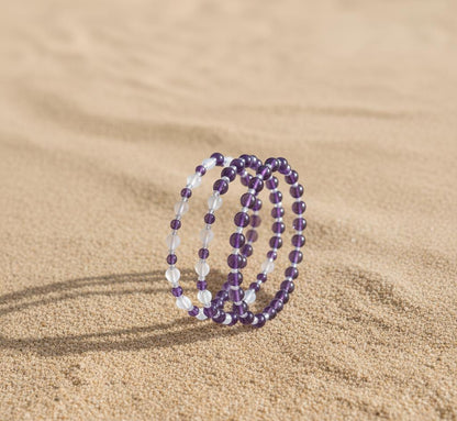 Borahae 보라해 BTS ARMY Amethyst Bracelet Seven White Hearts K-Pop Gift
