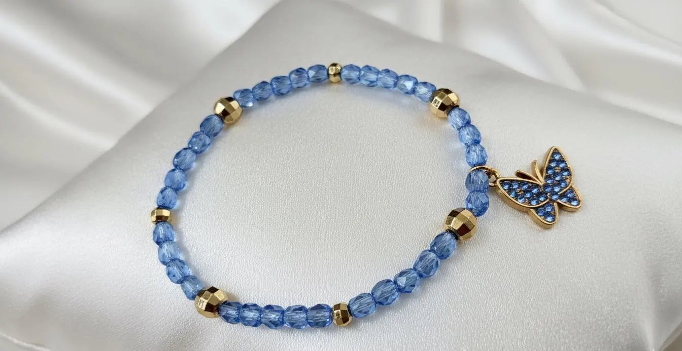 Butterfly HYYH BTS Blue Crystal Bracelet Gold Charm K-Pop Gift