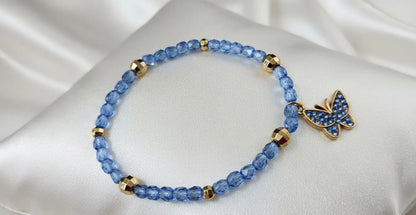 Butterfly HYYH BTS Blue Crystal Bracelet Gold Charm K-Pop Gift