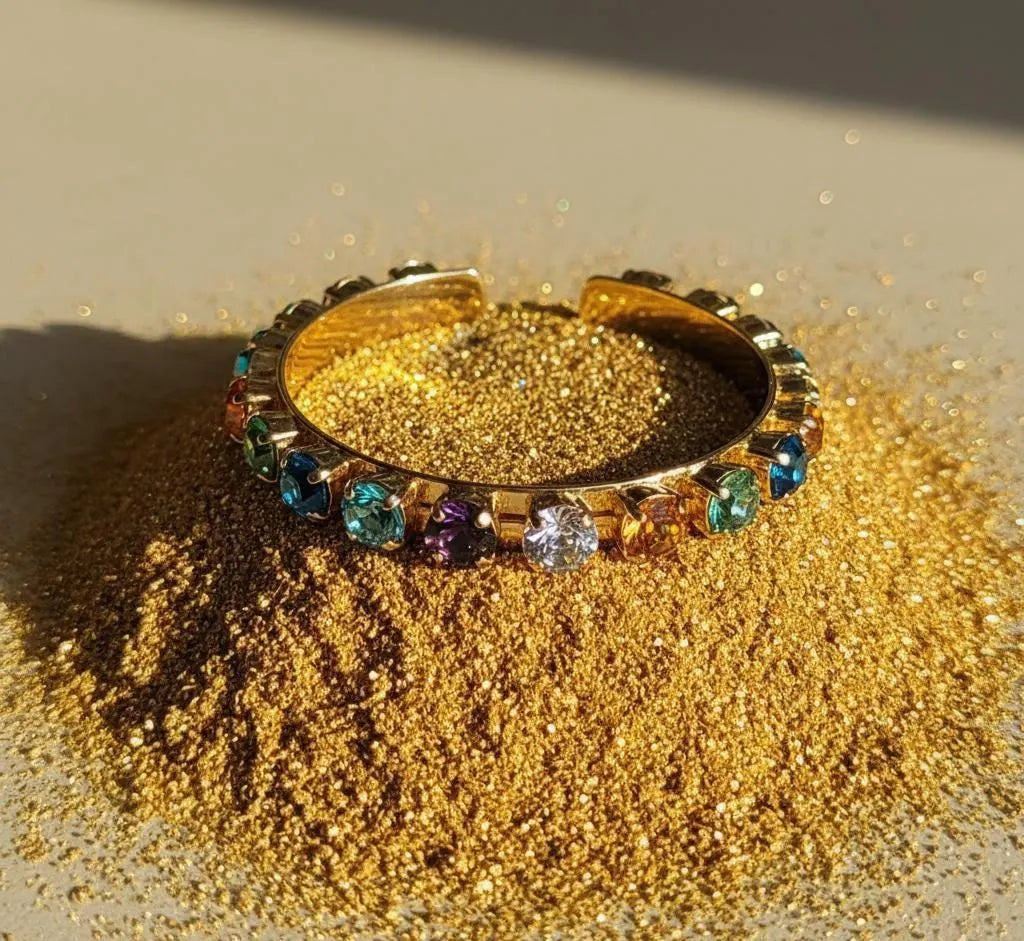 Permission to Dance BTS Rainbow Gemstone Gold Cuff Bracelet K-Pop Gift