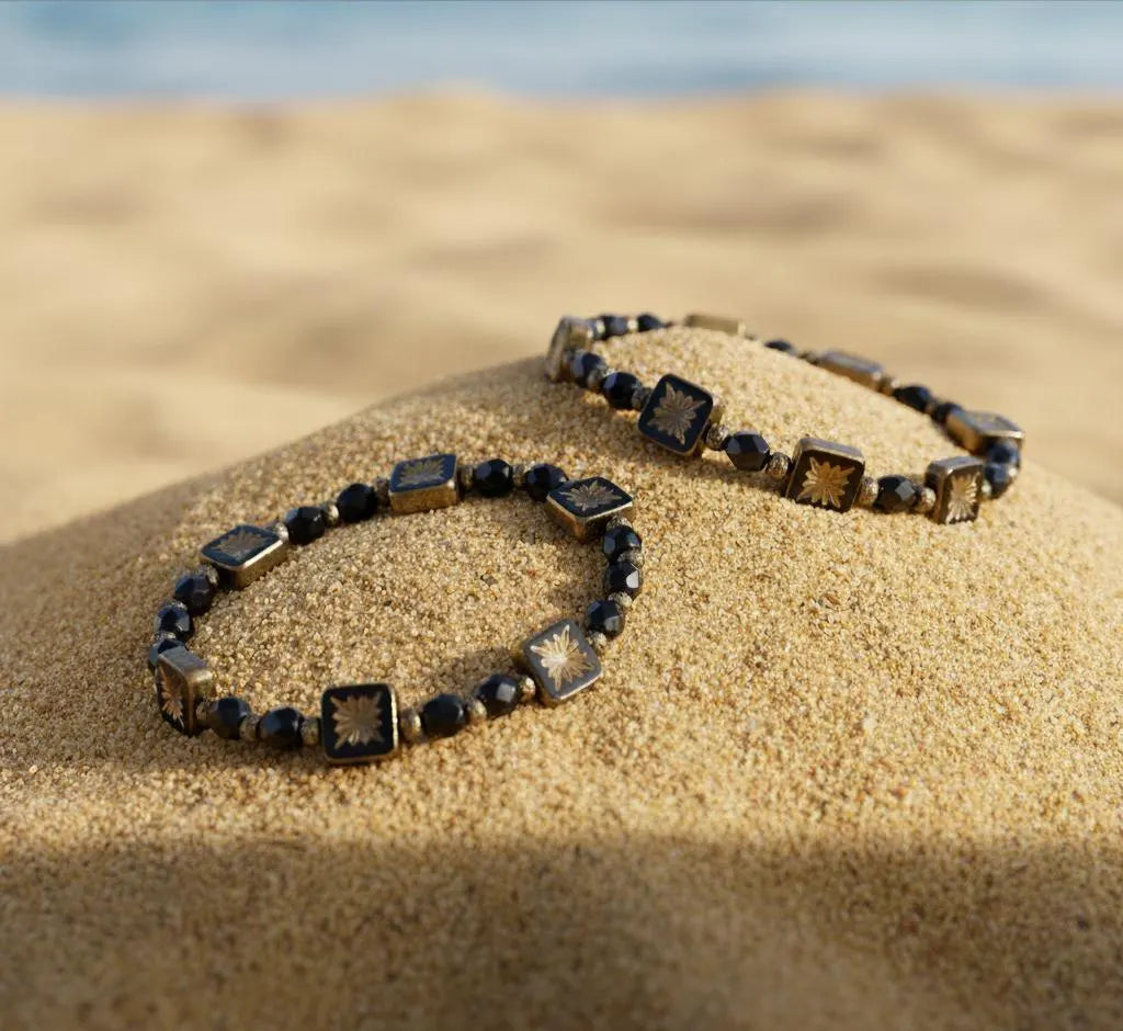 RM Indigo Wild Flower BTS Black Gold Beaded Bracelet K-Pop Gift