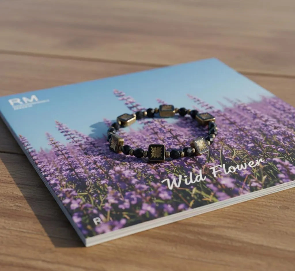 RM Indigo Wild Flower BTS Black Gold Beaded Bracelet K-Pop Gift