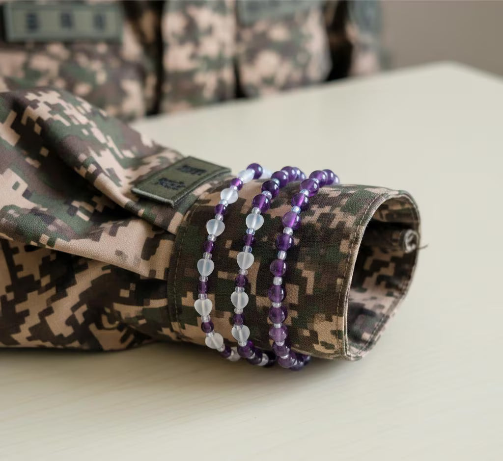 Borahae 보라해 BTS ARMY Amethyst Bracelet Seven White Hearts K-Pop Gift