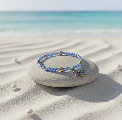 Butterfly HYYH BTS Blue Crystal Bracelet Gold Charm K-Pop Gift