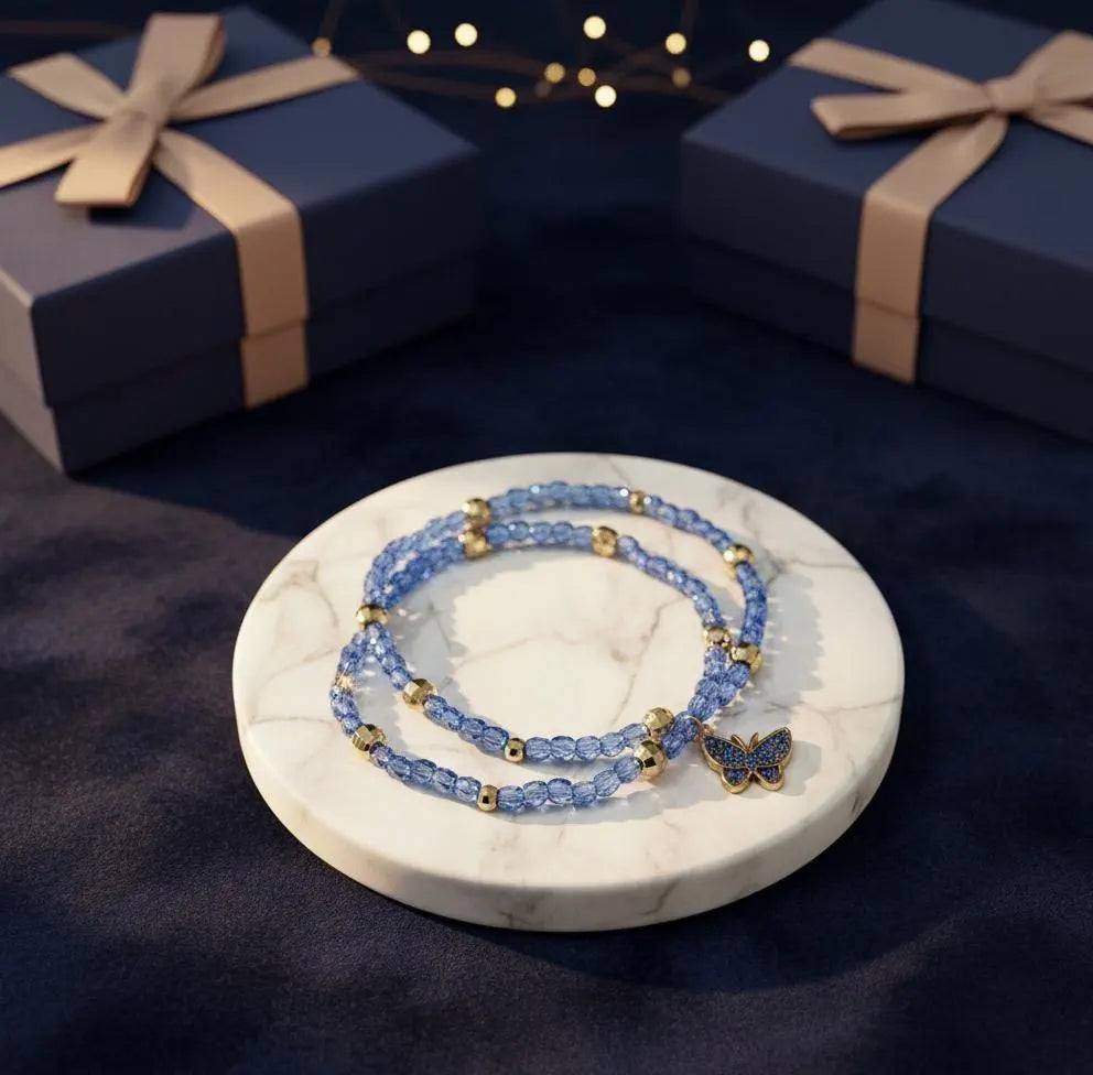 Butterfly HYYH BTS Blue Crystal Bracelet Gold Charm K-Pop Gift
